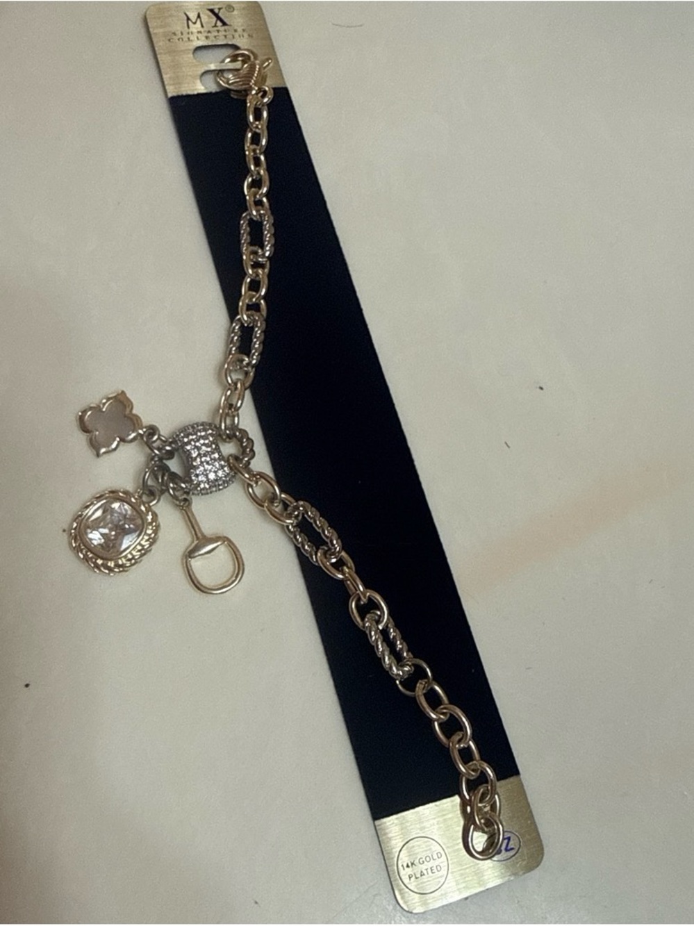 MX Collection Gold-Tone Crystal Charm Bracelet